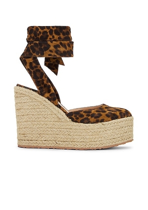 Gianvito Rossi Wrap Around Wedge in Almond Leopard Print & Natural - Brown. Size 41 (also in ).