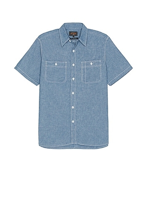 Beams Plus Chambray Short Sleeve Shirt in Sax - Blue. Size S (also in ).