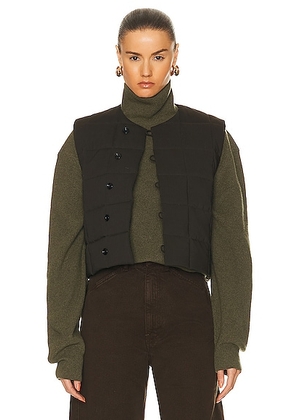 Lemaire Wadded Gilet Vest in Forest Brown - Brown. Size 36 (also in 38).
