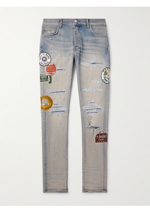 AMIRI - Slim-Fit Appliquéd Distressed Jeans - Men - Blue - UK/US 29
