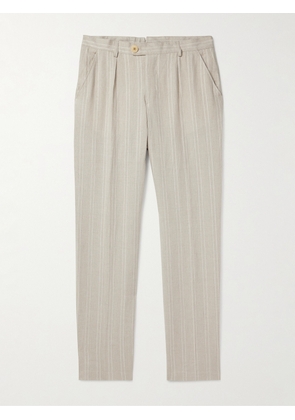 Oliver Spencer - Claremont Tapered Pleated Striped Linen Trousers - Men - Neutrals - UK/US 28