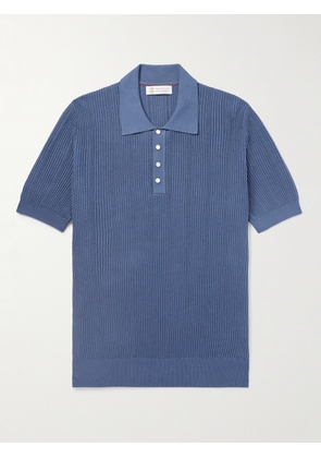 Brunello Cucinelli - Slim-Fit Ribbed Cotton Polo Shirt - Men - Blue - IT 50
