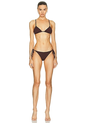 THE ATTICO Lycra Bikini Set in Dark Brown - Brown. Size M (also in S, XS).