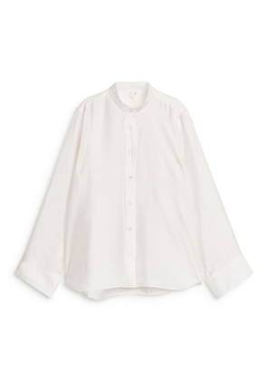 Stand Collar Silk Shirt - White