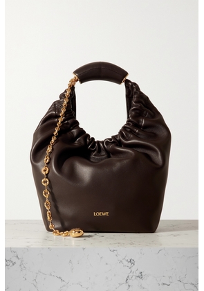 Loewe - Squeeze Small Chain-embellished Gathered Leather Shoulder Bag - Brown - One size