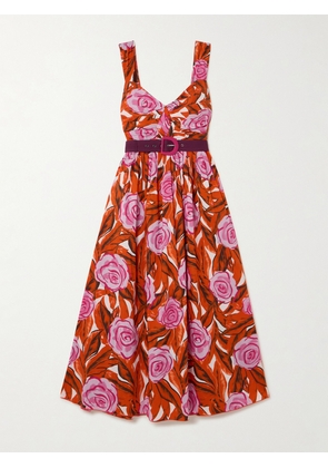 Diane von Furstenberg - Elisa Belted Gathered Floral-print Cotton-blend Poplin Midi Dress - US0,US2,US4,US6,US8,US10,US12,US14