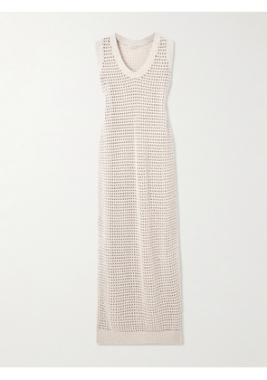 Brunello Cucinelli - Sequin-embellished Open-knit Cotton-blend Midi Dress - Neutrals - xx small,x small,small,medium,large,x large,xx large