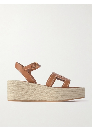 Tod's - Kate Cutout Leather Wedge Sandals - Brown - IT35,IT35.5,IT36,IT36.5,IT37,IT37.5,IT38,IT38.5,IT39,IT39.5,IT40,IT40.5,IT41,IT41.5