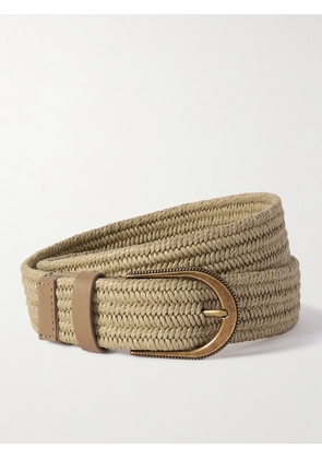 Brunello Cucinelli - Leather-trimmed Woven Linen-blend Belt - Neutrals - x small,small,medium,large,x large