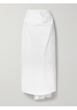 A.W.A.K.E. MODE - Draped Cotton-blend Poplin Midi Skirt - White - FR34,FR36,FR38,FR40,FR42