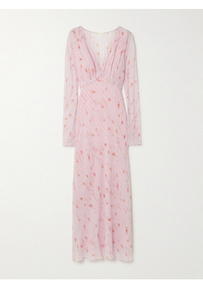 LoveShackFancy - Dalila Ruffled Metallic Striped Floral-print Chiffon Maxi Dress - Pink - US00,US0,US2,US4,US6,US8,US10,US12