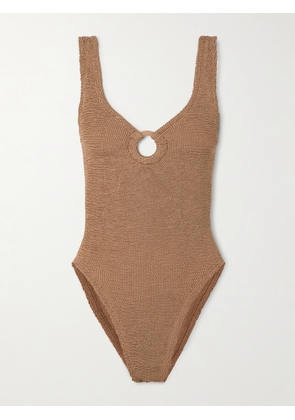 Hunza G - Celine Metallic Seersucker Swimsuit - Brown - Beachwear One Size