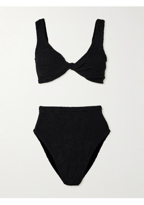 Hunza G - Jamie Twist-front Seersucker Bikini - Black - Beachwear One Size