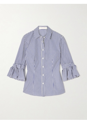 Carolina Herrera - Tie-detailed Striped Cotton-poplin Shirt - Blue - US0,US2,US4,US6,US8,US10,US12,US14