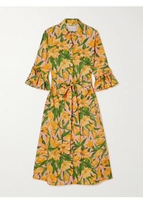 Carolina Herrera - Belted Pleated Floral-print Cotton-poplin Midi Shirt Dress - Yellow - US2,US4,US6,US8,US10,US12,US14