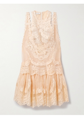 Zimmermann - Natura Guipure Lace-trimmed Linen And Silk-blend Mini Dress - Orange - 00,0,1,2,3,4