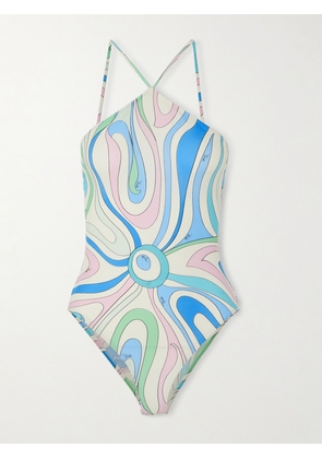 PUCCI - Printed Halterneck Swimsuit - Blue - x small,small,medium,large