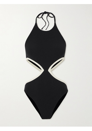 Lisa Marie Fernandez - Cutout Two-tone Stretch-crepe Halterneck Swimsuit - Black - 0,1,2,3,4