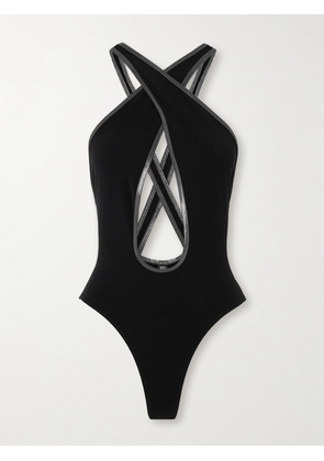 Lisa Marie Fernandez - Pretzel Cutout Metallic-trimmed Crepe Swimsuit - Black - 0,1,2,3,4