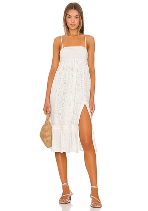 MAJORELLE Sidney Midi Dress in White. Size M, S, XL.