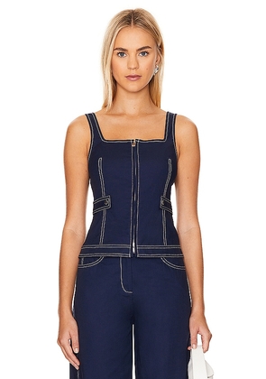 SIMKHAI Dolce Zip Up Top in Blue. Size 2, 4, 8.