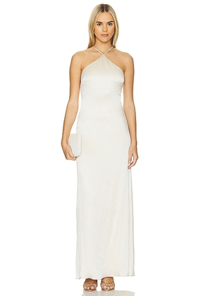 Line & Dot Glossy Halter Maxi Dress in Ivory. Size M, S, XS.