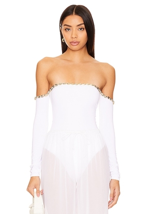 Seashell Jayne Bodysuit in White. Size L, M.