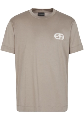 Emporio Armani logo-embroidered crew-neck T-shirt - Neutrals