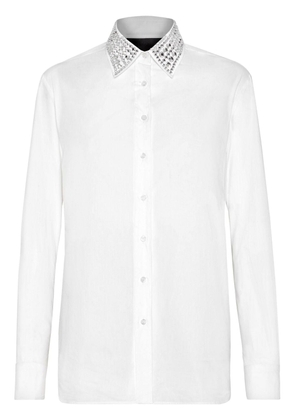 Philipp Plein crystal embellished-collar cotton shirt - White
