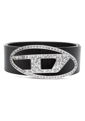 Diesel rhinestone-logo leather belt - Black