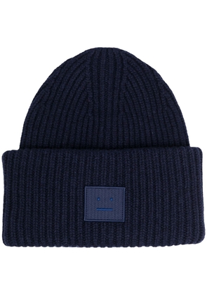 Acne Studios face-patch knitted beanie - Blue