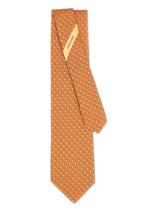 Ferragamo equestrian-print silk tie - Orange