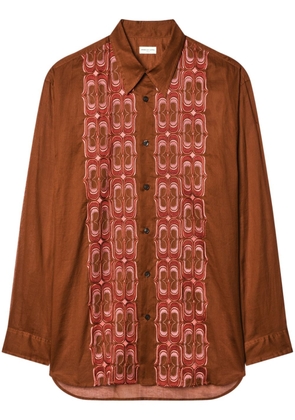 DRIES VAN NOTEN embroidered button-up cotton shirt - Brown