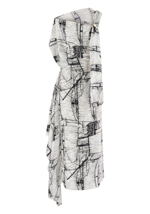 Ferragamo asymmetric silk midi dress - White