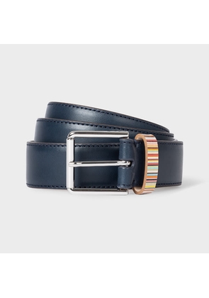 Paul Smith Navy Leather Signature Stripe Keeper Belt Blue