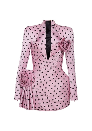 Balmain Cotton Polka-Dot Rose Mini Dress