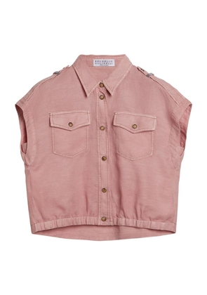 Brunello Cucinelli Kids Cotton-Linen Pinpoint Sleeveless Denim Jacket (4-12+ Years)