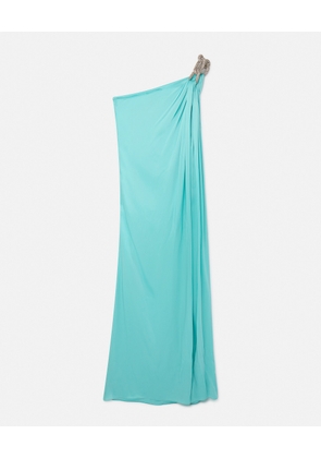 Stella McCartney - Falabella Crystal Chain Double Satin One-Shoulder Gown, Woman, Aquamarine, Size: 40