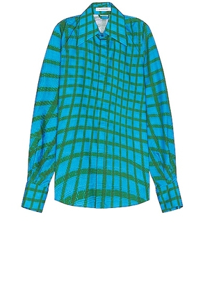 Bianca Saunders Lamont Button Down in Blue & Green Grid Print - Blue. Size M (also in ).