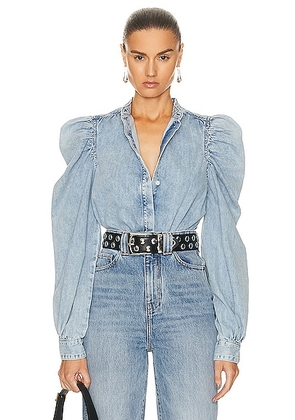 FRAME The Long Sleeve Gillian Top in Cresthaven - Denim-Light. Size S (also in ).