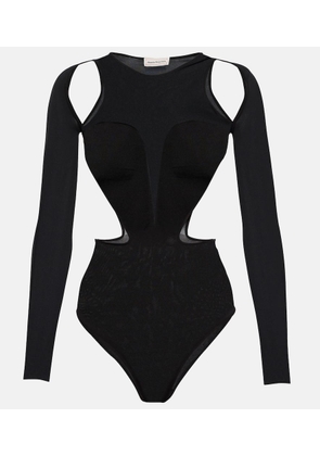 Alexander McQueen Cutout silk-blend bodysuit