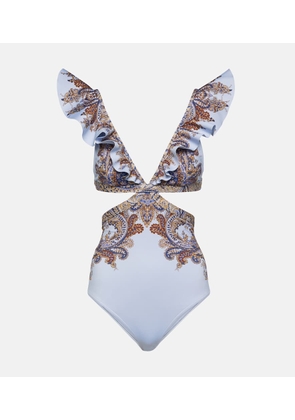 Zimmermann Ottie Ruffle cutout paisley swimsuit