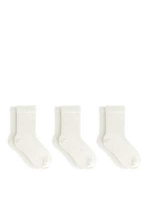 Rib Knit Socks, 3 Pairs - White