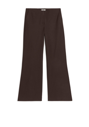 Wool Blend Twill Trousers - Brown