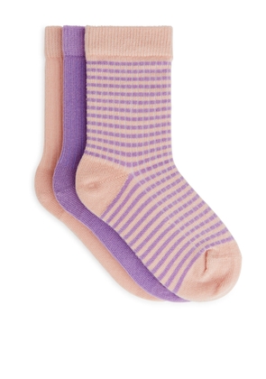 Rib Knit Socks, 3 Pairs - Purple