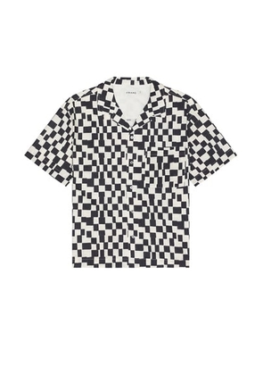 FRAME Vintage Print Shirt in Dark Navy - Black. Size L (also in M, XL/1X).