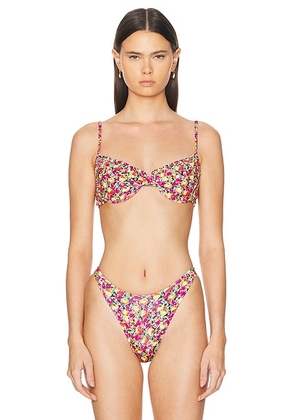 Heavy Manners Ruffle Bikini Top in East Houston - Pink. Size L (also in M, S, XL, XS).
