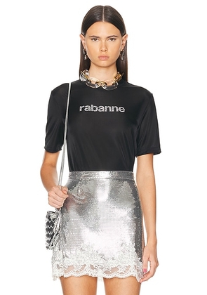 RABANNE Logo Tee Shirt in Black. Size L (also in M, S, XS).