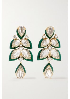 Kamyen - Blossom 18-karat White Gold, Diamond And Enamel Earrings - Green - One size