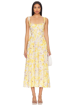 Bardot Lilah Corset Midi Dress in Yellow. Size 4.